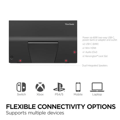 ViewSonic VX1754 17 Inch 1080p Portable Gaming Monitor, IPS Display with 144Hz for Second Screen Productivity and High-Speed Gameplay, Built-in Stand, 60W USB-C, and Mini HDMI Inputs - size: 17-Inch 144Hz
