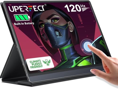 UPERFECT Portable Monitor Battery Touchscreen 120Hz, 15.6” Gaming Monitor | 1ms FreeSync | Built-in 10800mAh Battery Powered | Type-C & MINI HDMI | Travel Screen for Laptop, Computer, Game Consoles - size: 15.6