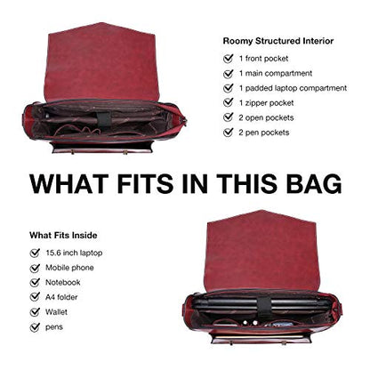 ECOSUSI Backpack for Women Briefcase Messenger Laptop Bag Vegan Leather Satchel Work Bags Fits 15.6 inch Laptops, Red - color: 3red-l