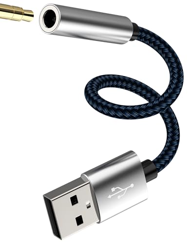 USB Male to 3.5mm Female Headphone Audio Jack Adapter Sound Card Converter dac Digital Headset Auxiliary USB-A Port Microphone Interface Cable Dongle Stereo Computer Laptop Device Splitter Accessories