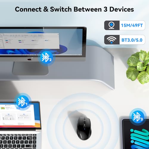 TECKNET Bluetooth Mouse, Wireless Silent 6 Buttons 2-Yr Battery, Black | BT 5.0/3.0, 6-Level DPI to 4800, Wide OS Compatible, Ergonomic for M/L Hands, Extended Battery - color: Black