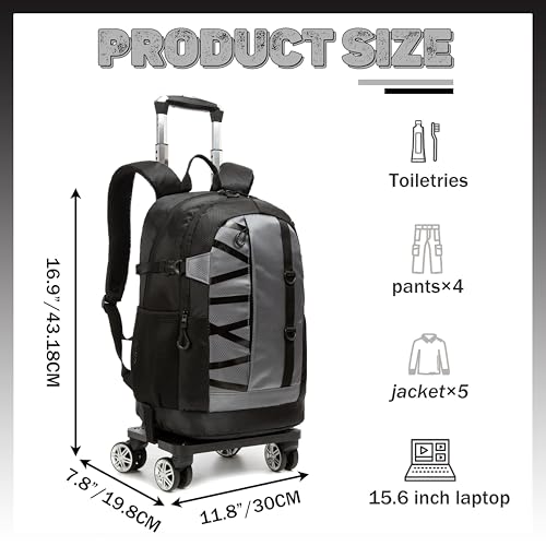 HTgroce Rolling Backpack with Wheels for Boys Roller Wheels Backpacks Big Kids Laptop Luggage Travel Suitcase for Teen Boys - color: 04