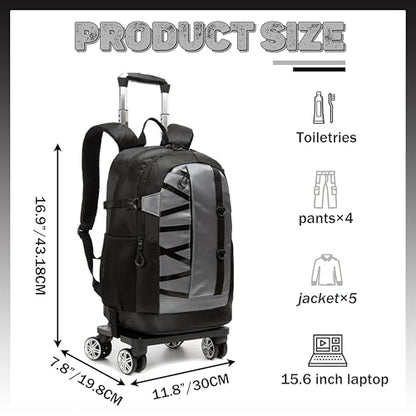 HTgroce Rolling Backpack with Wheels for Boys Roller Wheels Backpacks Big Kids Laptop Luggage Travel Suitcase for Teen Boys - color: 04