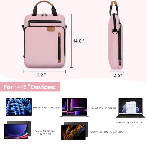 TORIBIO 15 Inch Laptop Sleeve Bag Padded Protective Travel Carrying Case | Fits New 15"/15.3" MacBook Air M5 M4 M3 M2,Dell XPS 15 Plus,15 Inch Surface Laptop 7/6/5/4/3,Galaxy Tab S9 Utra 14.6" - color: Pink, size: 15 Inch
