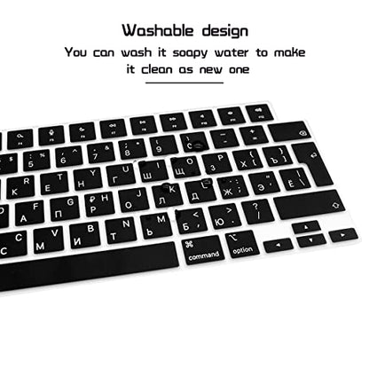 HRH Keyboard Cover Skin EU for MacBook Air 13”15"(M5-M2)&Pro 14”16"(M5-M1) | Russian,Black,2026-2021,A3426 A3427 A3434 A2992 A2918,Neo 13"A18,Precise Fit,Dust Proof,Waterproof,Durable,Keyboard Accessory - color: Russian