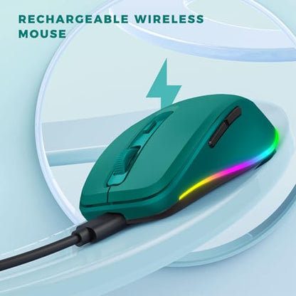PEIOUS Wireless Mouse Jiggler - LED Wireless Mice with Build-in Mouse Mover, Rechargeable Moving Mouse for Laptop with Undetectable Random Movement Keeps Computers Awake - Dark Green - color: Dark Green