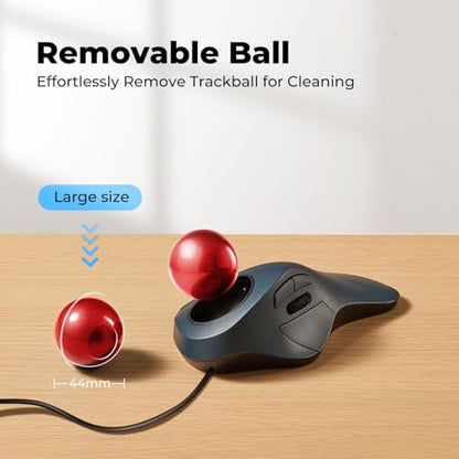 Wired Trackball Mouse for Large Hands, Ergonomic Design Reduces Wrist & Muscle Strain, Precision Tracking with Easy Index Finger Control, Compatible with PC, Laptop, Windows, Mac, Red - color: A-Red