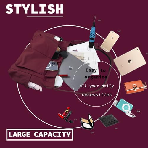 Canvas Messenger Bag Large Hobo Crossbody Bag with Multiple Pockets Casual Shoulder Tote Bag for Women and Men - color: D Red