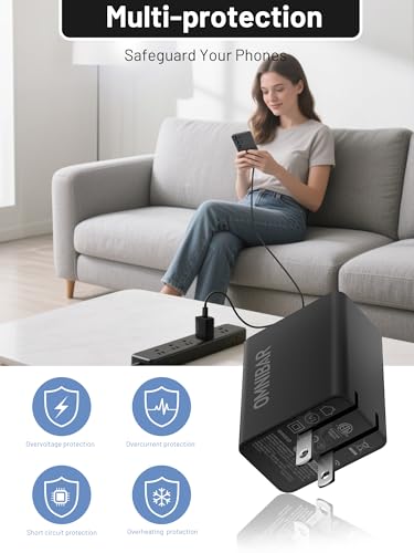 45W Dual USB C Wall Charger, Foldable GaN Fast PD PPS Power Adapter | Compact Travel Design, Charge 2 Devices Simultaneously, Built-in Safety Protection, Universal USB-C Compatibility - color: 45W Black