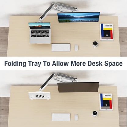AVLT Adjustable Laptop Tray with Support Fans White (Fan Not Included) | Compatible with VESA 75x75 Monitor Arm - Suitable for Laptops Up to 17Inch Support for 120mm Fan