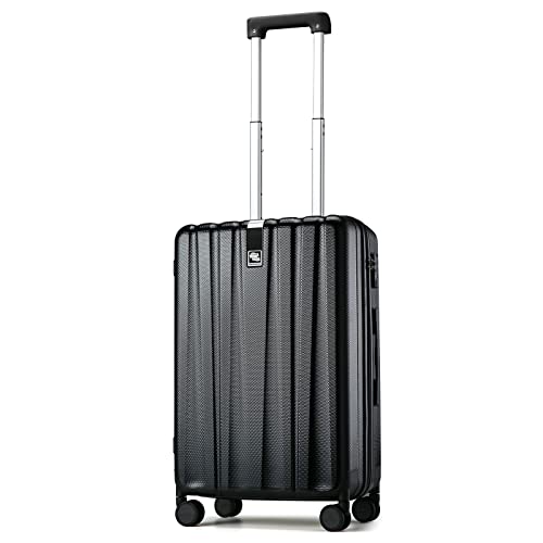 Hanke 20 Inch Carry On Luggage 22x14x9 Airline Approved Lightweight PC Hard Shell Suitcases with Wheels Travel Luggage Rolling Suitcase Travel Luggage Bag for Weekender(Jet Black) - color: Jet Black, size: Carry on 20 Inch