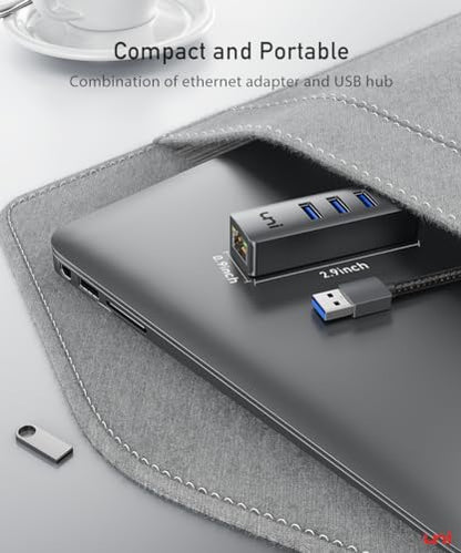 uni USB to Ethernet Adapter, USB 3.0 Hub with 100/1000 Mbps RJ45 Ethernet | Driver Free,Sturdy Aluminum 4-in-1, USB-A to LAN Network Adapter, 1Gbps, Compatible with iMac, PC, Chromebook Laptops