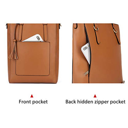 ECOSUSI Tote Bag Convertible Backpack for Women Vegan Leather Handbag Multifuction Shoulder Bag - color: Brown