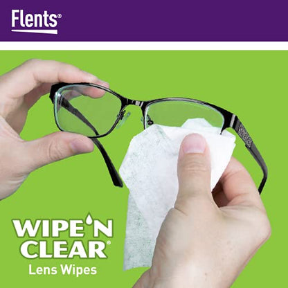 Flents Lens Wipes, Wipe 'N Clear, 100 Count, Pre-Moistened, Streak-Free, Safe for Glasses, Sunglasses, Anti-Fog, Gentle Cleaning, Clear Vision, Individually Wrapped for Travel & Convenience | Safe for Glasses, Sunglasses, Gentle Cleaning, Clear Vision, In