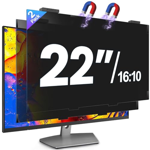 2 Pack 22 Inch Magnetic Computer Privacy Screen Filter for Monitor 16:10 Aspect Ratio, Removable Hanging Privacy Screen Shield, Anti Blue Light Filter, Anti-Glare Protector - size: Magnetic 2Pack 22 inch (16:10)