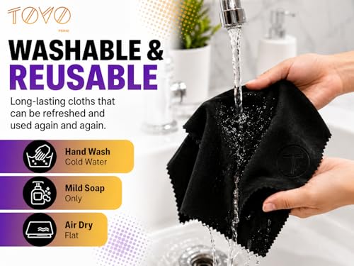 Microfiber Cleaning Cloth, 2 Pack + Velvet Pouch, 6"x7",230 GSM Thick Lens Cleaner for Glasses, Camera & Screens, Ultra Soft, Streak-Free, Lint-Free, Scratch-Safe- All Black - color: All Black, size: 15x18 cm (6x7 Inch)