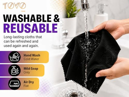 Microfiber Cleaning Cloth, 2 Pack + Velvet Pouch, 6"x7",230 GSM Thick Lens Cleaner for Glasses, Camera & Screens, Ultra Soft, Streak-Free, Lint-Free, Scratch-Safe- All Black - color: All Black, size: 15x18 cm (6x7 Inch)
