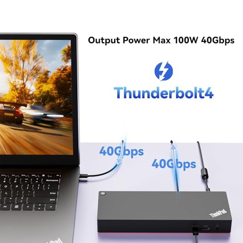 ThinkPad 40B00135 Thunderbolt 4 Universal Docking Station for Lenovo Laptops, 4 External Displays, Power Charging UP to 100W + HDMI 4K Cable + DP Cable+ ITSPWR Cleaning Cloth - style: 135W