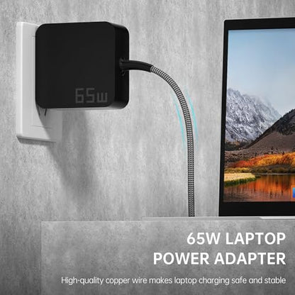 65W USB C Laptop Charger | Fast Charging USB-C Power Adapter Compatible with Lenovo, ASUS, Samsung Galaxy Type C Fast Charger with PD Technology | Ideal Computer Charger for Home, Office & Travel
