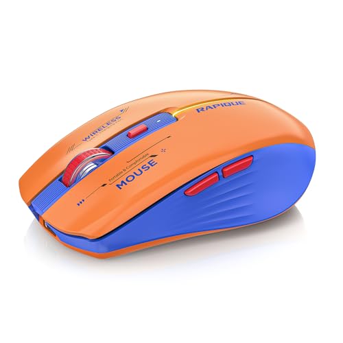 RAPIQUE Bluetooth Wireless Mouse - (BT1/BT2+USB Receiver) Dual Mode, Rechargeable, Quiet Click, Multi-Device Compatibility for Laptop, Computer, MacBook, Tablet (Blue and Orange) - color: Orange and Blue