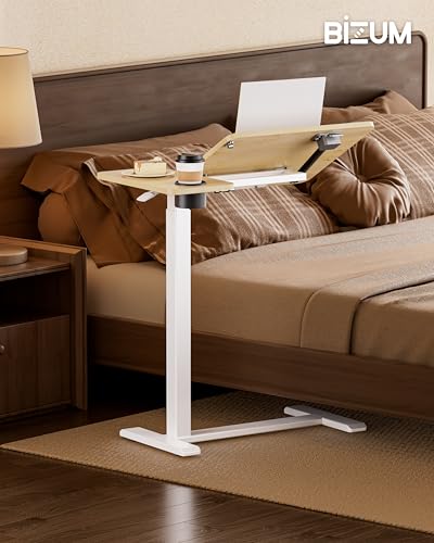 BZIUM Overbed Bedside Table with Hidden Wheels, Adjustable Medical Tilt Top Hospital Bed Table Over The Bed, Rolling Desk Mobile Standing Desk (27.6x15.8, Maple) - color: Maple, size: 27.6x15.8 Inch