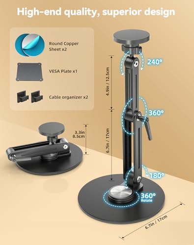 Jakeko Magnetic Portable Monitor Stand VESA Mount 75mm Travel 360° Swivel | L-Shaped Hand Wrench,13.3" 14.1" 15.6" 17.3" 18.5 Inch Screen,Thickened Base,Fully Folds Flat For Easy Storage,Solid Aluminum - size: Up to 18.5''