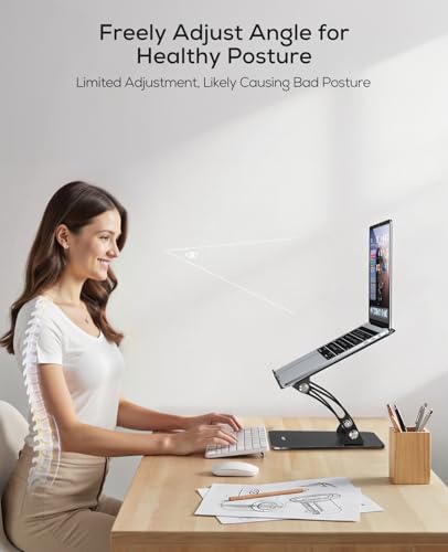 Nulaxy Fully Adjustable Laptop Stand for Desk, Dual Foldable Computer Riser with Heat-Vent, Ergonomic Notebook Holder Portable Office Accessories Compatible with Most Laptops, Black - color: Black