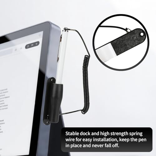 Stylus Pen with Holder and Spring Tether – 6mm Soft Tip Touch Screen Pen for Capacitive Screens, Anti-Loss Stylus with Dock for iPad Android Tablets Laptop Car GPS – No Bluetooth or Battery Needed