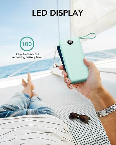 VRURC Portable Charger 20000mAh, Built-in Cables Fast Charging Power Bank, PD QC 3.0 Travel Essentials Battery Pack, 4 Output & 2 Input Phone Charger for iPhone, Samsung, Android - color: Green