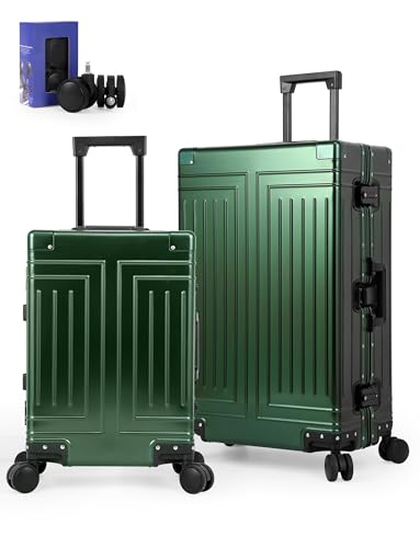 All Aluminum 20/28 Luggage Set，Cut from Whole Aluminum Sheet，22x14x9 Airline Approved ，（3rd Generation，Premium Metal zipperless suitcase ） (green, 20+28inch) - color: green, size: 20 inch + 28 inch