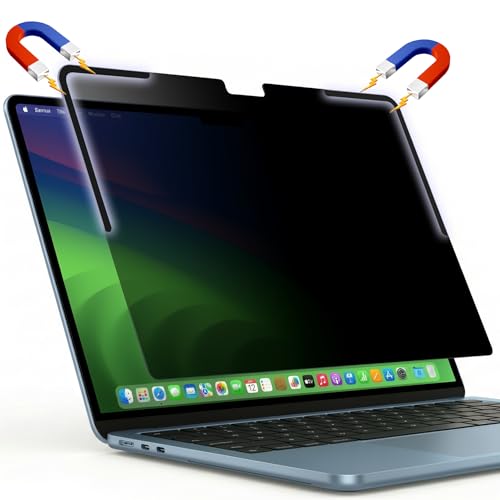 Removable Magnetic Privacy Screen for MacBook Air 13.6", M2-M5 | L-Shaped Magnetic Strips Prevent Sliding & Sagging | Anti-Spy Filter | Lid Closes Fully | Anti-Glare & Blue Light Blocking - size: MacBook Air 13.6" (2022-2026, M2-M5)