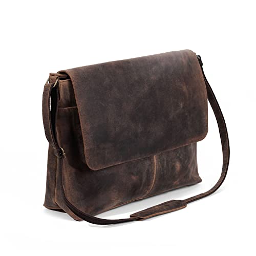 Leather messenger satchel laptop briefcase for men and women best handmade buffalo office computer bag - size: 18 Inches
