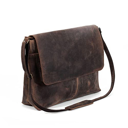 Leather messenger satchel laptop briefcase for men and women best handmade buffalo office computer bag - size: 16 Inches