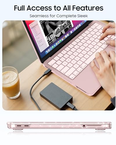 Fintie Case for MacBook Neo 13 Inch with Keyboard Skin & Screen Protector | 2026 A3404, Snap-On Design, Slim Fit, Hard Shell Cover, Glitter Clear - color: Glitter Blush