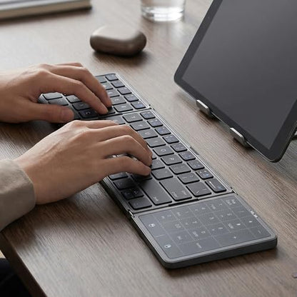 Foldable Keyboard, 2 in 1 3 Fold Wireless Bluetooth Keyboard with Touchpad and Numeric Keypad Portable Travel Rechargeable for Tablet, Laptop