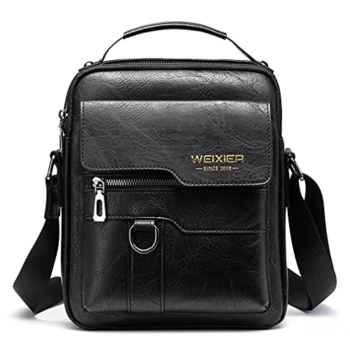 Hebetag Small Leather Sling Shoulder Bag Messenger Pack for Men Women Outdoor Travel Business - color: #25black
