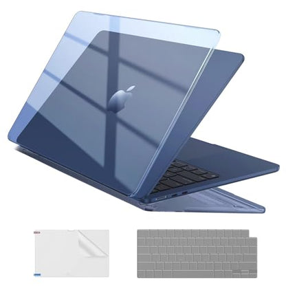 EooCoo Case for MacBook Air 15 inch M5 M4 M3 M2 2026-2023, Crystal Midnight | Easy to Install, Sturdy, Plastic Hard Shell Case & Keyboard Cover & Screen Protector, Model: A3448 A3241 A3114 A2941 - color: Crystal Midnight