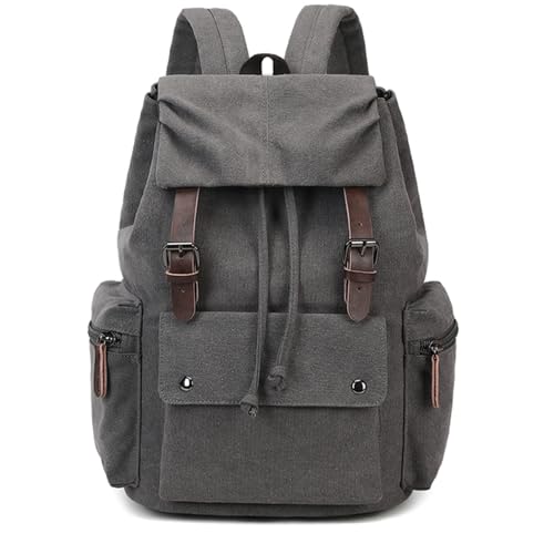 Retro Canvas & Leather Laptop Backpack, 15.6 Inch Durable Unisex Bag for Hiking, Work & Travel, Water Resistant Daypack - color: Gray