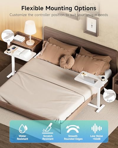 BIZUM Adjustable Hospital Bed Table on Wheels, Rolling Bedside Table White | Adjustable height 29.7-43.3in, 27.6x15.8in surface, cup holder, 22lb capacity, pneumatic lift, 4 swivel wheels - color: White