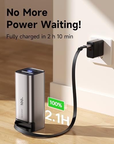 REWONDER 100W Power Bank Fast Charging 20000mAh with Built-in Retractable USB-C Cable, Portable Charger for MacBook Laptop, iPhone 17/16 Series, Samsung, TSA Approved for Air Travel - color: GalaxyGray