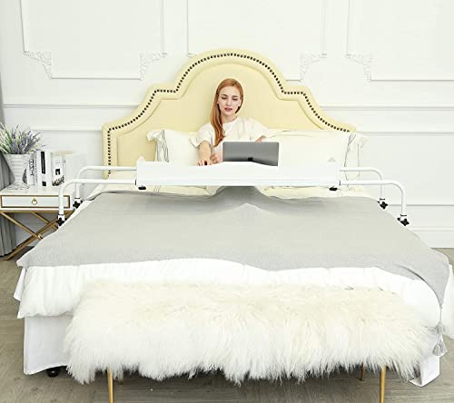 UNICOO Adjustable Overbed Table, Over the Bed Table with Wheels, Medical Overbed Table with Wheels Adjustable Height, Rolling Desk for Full/Queen/King Bed, Sturdy Wood & Steel Frame (202-White) - color: White