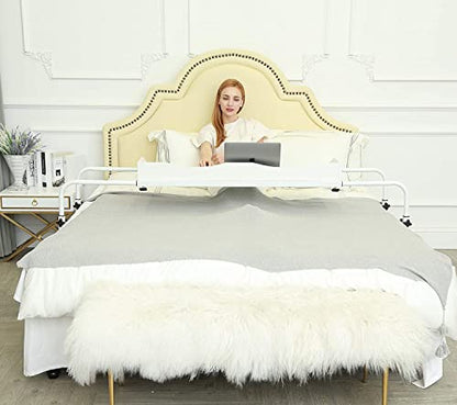 UNICOO Adjustable Overbed Table, Over the Bed Table with Wheels, Medical Overbed Table with Wheels Adjustable Height, Rolling Desk for Full/Queen/King Bed, Sturdy Wood & Steel Frame (202-White) - color: White