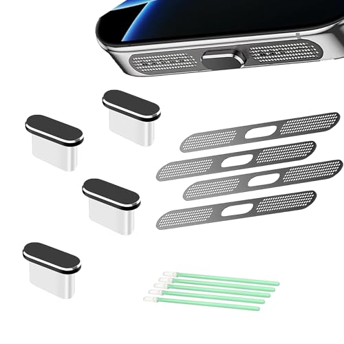 4-Pack USB C Dust Plug with Speaker Dust Cover Compatible for iPhone 15/16 Pro/Plus/Pro Max - Dust Protection Kit (Black)