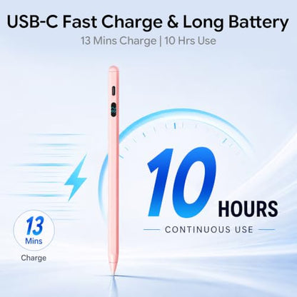 LED Battery Display Stylus Pen, Fast Charging Active Digital Pencil for iPad iPhone Samsung Android Tablets, Low Latency & Tilt Sensitivity for Note Taking/Drawing, No Bluetooth Needed (Pink) - color: Pink