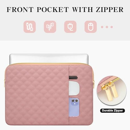 15.6 Inch Laptop Sleeve Case with Pocket & Accessory Bag, Pink | Compatible with 15-16 inch MacBook Air/Pro, 15.6 inch Laptop Computer, Waterproof Polyester Elegant Laptop Carrying Case - color: Pink, size: 15.6 Inch