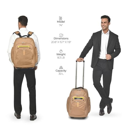 Heliar Rolling Backpack with Wheels | Wheeled Roller Backpack for Business & Travel, Adjustable 13-18 Inch Laptop Backpack with Laptop Compartment & Carry-On Design - color: Brown