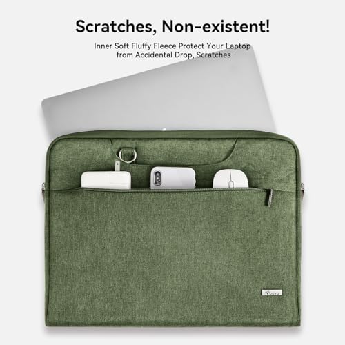 Voova 17.3-17 Inch Laptop Sleeve with Handle, MacBook Sleeve, Army Green | Splash-proof 17.3-inch laptop sleeve with handle and removable strap; fits Dell, HP and Lenovo notebooks for business travel - color: Army Green, size: 17-17.3 In