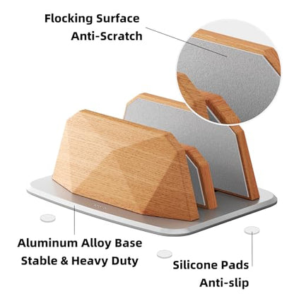 AFOOYO Vertical Laptop Stand - Dual Slots Wooden Adjustable Laptop Holder,Desktop Dock Compatible with All MacBook, Surface,Chromebook,Dell & More(Beechwood) - color: Beechwood