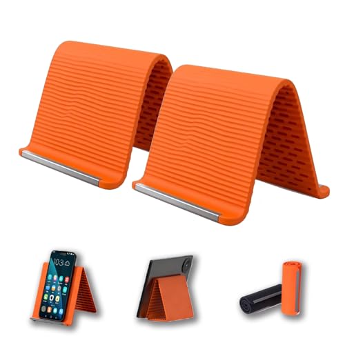 2PCS Flexible Silicone Phone Holder, 2026 New Flexible Silicone Aluminum Phone Holder Stand Folded into Any Shape, Universal Adjustable Anti-Slip Desktop Mount for Home Office Travel (Orange*2)
