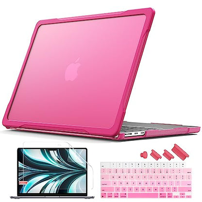 Batianda Ultimate Slim Case for MacBook Air 13.6 inch 2022-2026, Pink | Fits M2/M3/M4/M5 Model, Lightweight Slim Design, Carbon Fiber Side Texture, Matte Translucent Rugged Hybrid Protective Shell - color: S-Pink